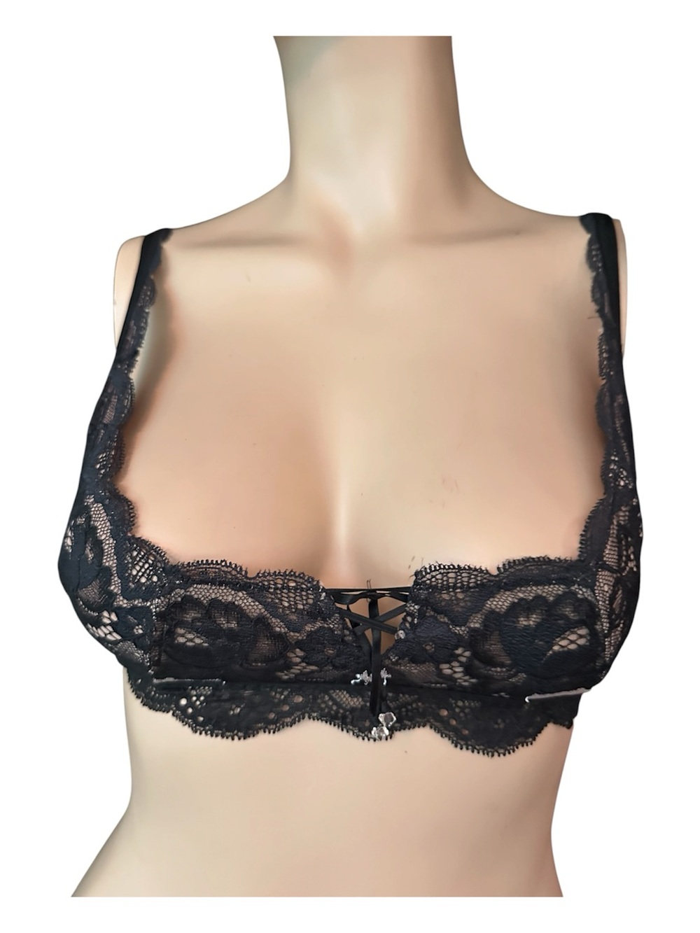 Victoria's Secret Black Lace Lace-Up Bralette